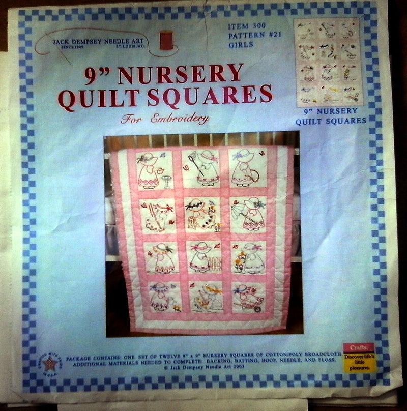 Jack Dempsey Needle Art Girls 9" Nursery Quilt Blocks - Image 4